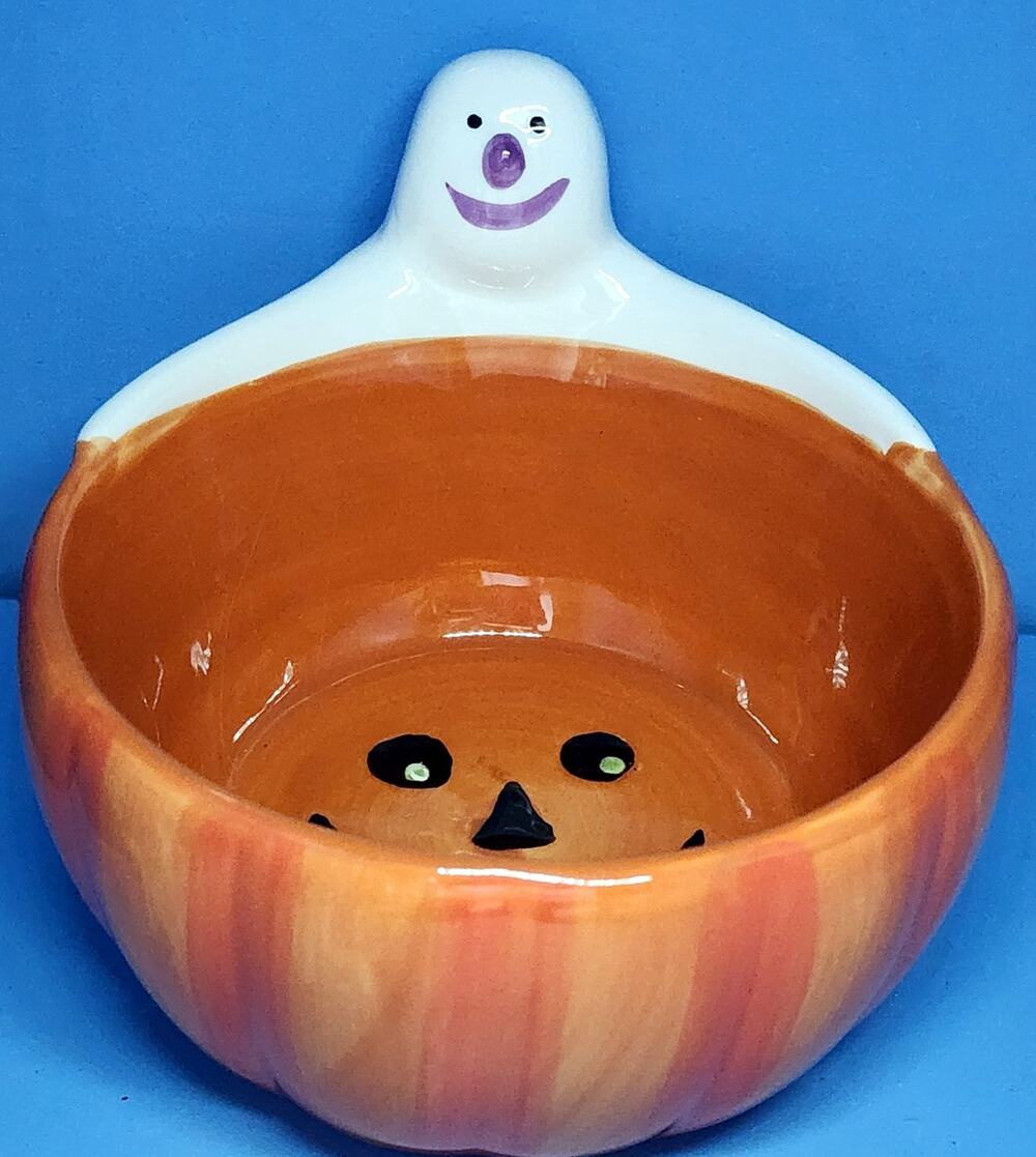 Hallmark Ghost Jack O Lantern Pumpkin Ceramic Halloween Candy Bowl